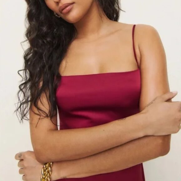 Reformation Frankie Silk Dress - Red Rubies - Picture 4 of 12